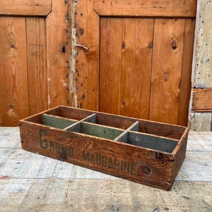 Kistje Gruno Margarine Groningen origineel hout met tekst, Huis en Inrichting, Woonaccessoires | Kisten, Gebruikt, Minder dan 50 cm