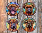Bullmastiff Glas in Lood onderzetters met houder rond, Ophalen of Verzenden, Nieuw, Glas of Kopje