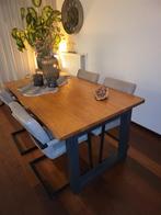Eiken eethoek met metalen poten + 4 stoelen, Huis en Inrichting, Tafels | Eettafels, Ophalen