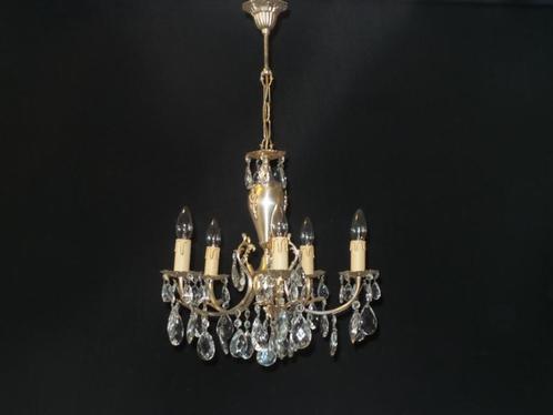 Franse kroonluchter met messing frame. Behangen met kristall, Huis en Inrichting, Lampen | Kroonluchters, Gebruikt, Ophalen
