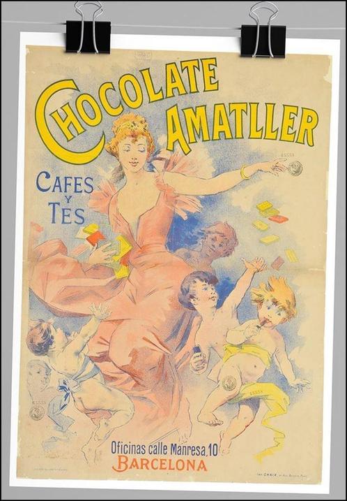 Chocolate Amatller Mooi jugendstil Affiche Poster, Verzamelen, Merken en Reclamevoorwerpen, Nieuw, Reclamebord, Verzenden