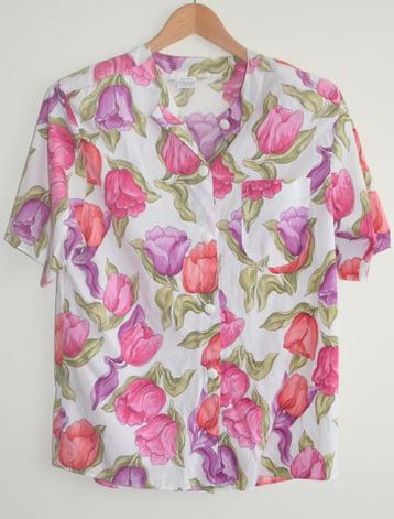 Mooie Benetton Blouse met tulpen boemen maat M beschikbaar voor biedingen