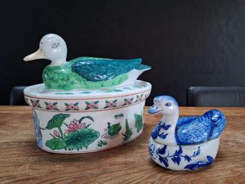 vintage Chinese familie rose eenden terrine paté schaal eend beschikbaar voor biedingen
