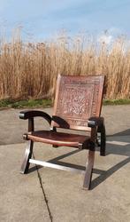 Vintage klapstoel leer met hout, Ophalen, Gebruikt, Hout