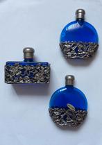 3 kobaltblauwe vintage parfumflesjes, Ophalen of Verzenden, Zo goed als nieuw