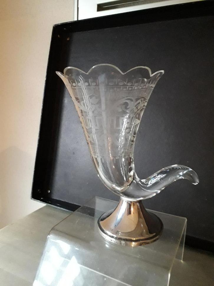 GEETSTE ANTIEKE KRISTALLEN SIGARENBOKAAL met HOLL ZILV VOET, Antiek en Kunst, Antiek | Glas en Kristal, Ophalen of Verzenden