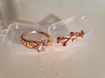 2 zilveren roze rose goldplated ringen maat 19,5, Met kristal, 19 tot 20, Nieuw, Ophalen of Verzenden