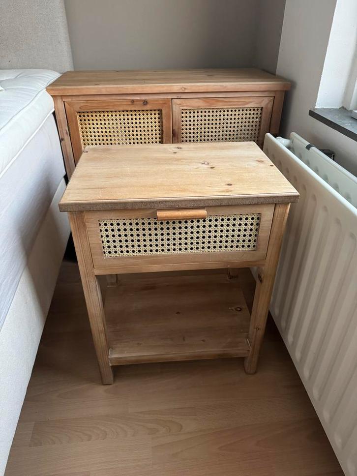 Webbing nachtkastje Bandung Xenos, Huis en Inrichting, Slaapkamer | Nachtkastjes, Zo goed als nieuw, 55 tot 70 cm, 45 tot 65 cm