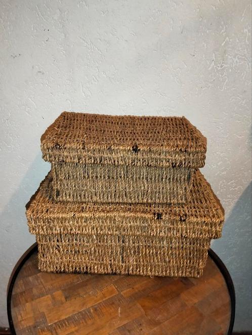 2 manden met deksels brocante, Huis en Inrichting, Woonaccessoires | Schalen en Manden, Zo goed als nieuw, Rechthoekig, Riet, Ophalen of Verzenden