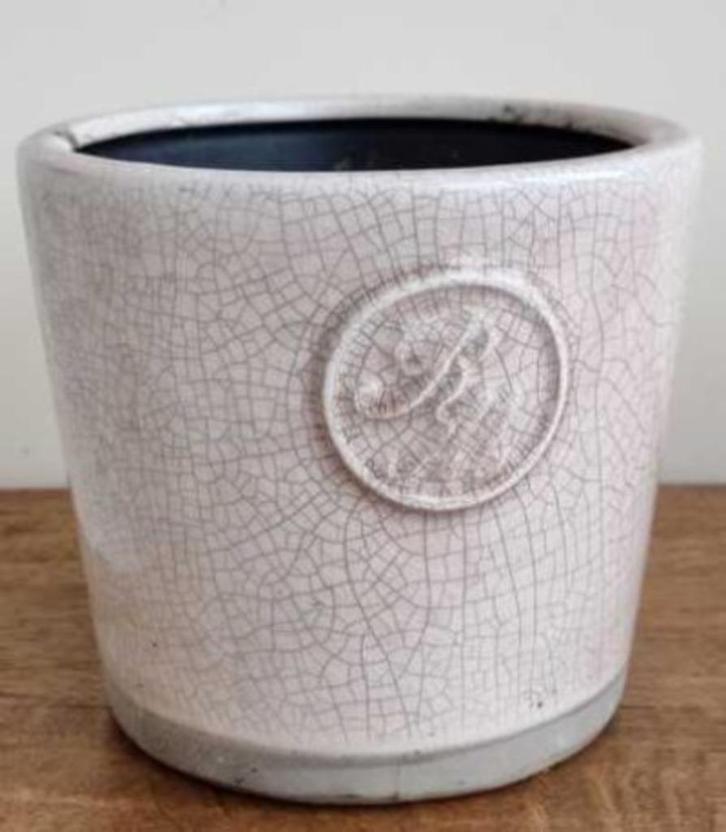 Riviera Maison zachtroze bloempot met grijs, Tuin en Terras, Bloempotten, Zo goed als nieuw, Aardewerk, Binnen, Minder dan 40 cm