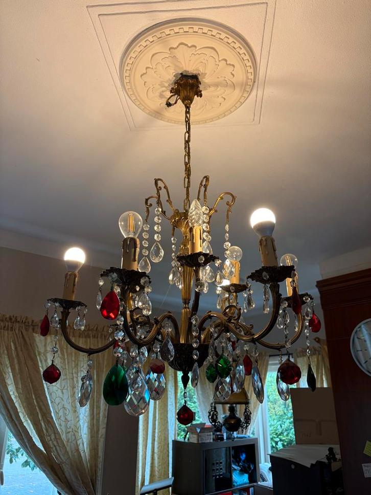 Kristallen Kroonluchter - Kaarsstijl, Huis en Inrichting, Lampen | Kroonluchters, Gebruikt, Glas, Ophalen