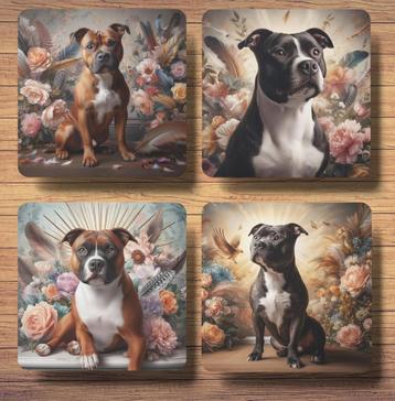Staffordshire Bull Terriër Barok stijl onderzetters + houder beschikbaar voor biedingen