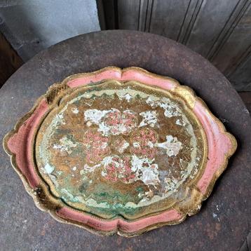 Brocante oud houten Italiaans dienblad 42x32cm *Etage3*   beschikbaar voor biedingen
