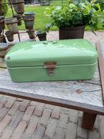 Brocante reseda groene emaille broodtrommel, Ophalen of Verzenden