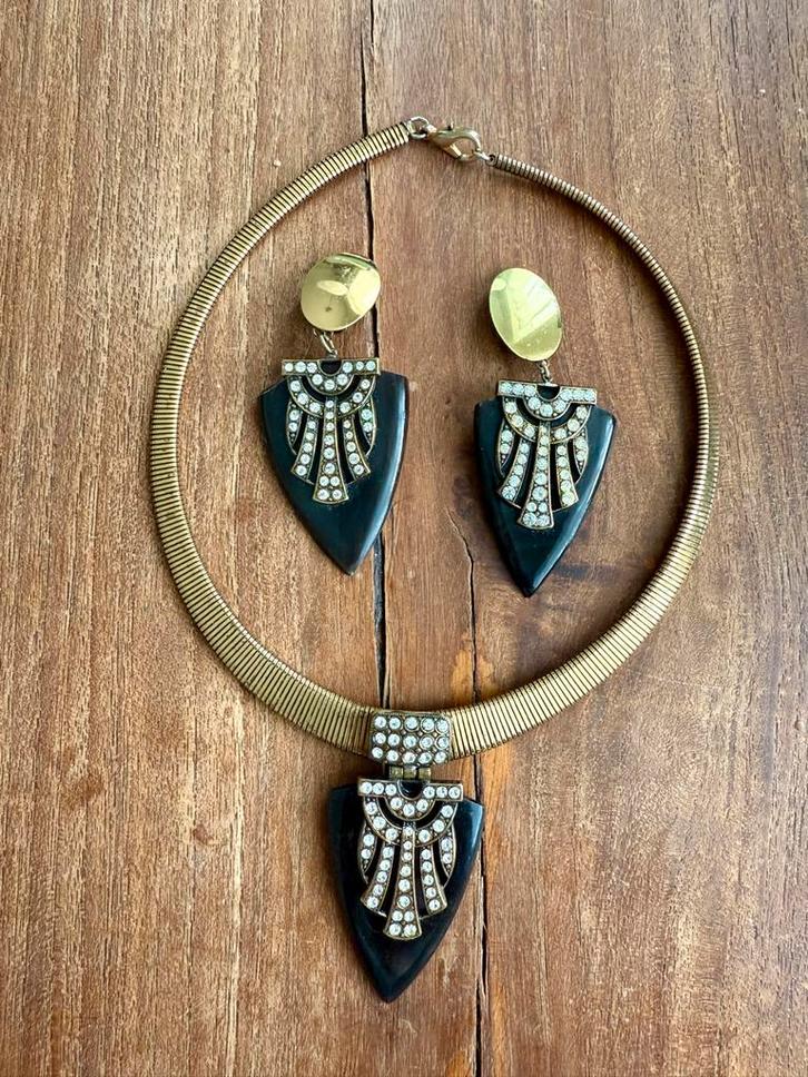 Ermani Bulatti Sieradenset - Vintage Stijl, Sieraden, Tassen en Uiterlijk, Kettingen, Gebruikt, Overige materialen, Zwart, Met strass