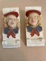 2 x steun console gips Handbeschilderd nostaligsch gezicht., Antiek en Kunst, Curiosa en Brocante, Ophalen
