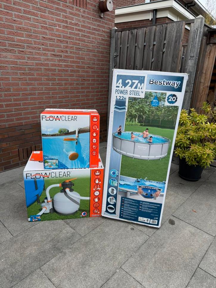 Bestway zwembad 427 x 122 incl. alle toebehoren, Tuin en Terras, Zwembaden, Zo goed als nieuw, Opzetzwembad, 120 cm of meer, 400 cm of meer