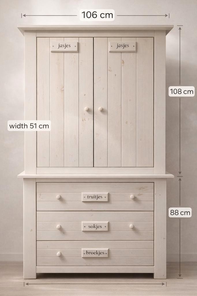 Complete Kinderkamer Set - Ledikant, Commode, Kast & Schap, Kinderen en Baby's, Kinderkamer | Commodes en Kasten, 105 cm of meer