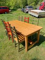 Oude Grenen Tafel met 6 Stoelen, Huis en Inrichting, Ophalen, Gebruikt, 100 tot 150 cm, Landelijk