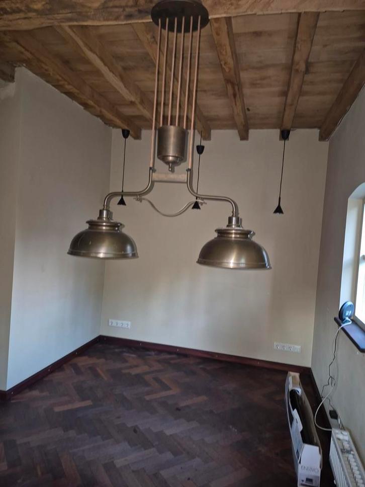 Antieke Hanglamp - messing, Huis en Inrichting, Lampen | Hanglampen, Zo goed als nieuw, 50 tot 75 cm, Hout, Metaal, Ophalen