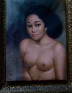 INDONESIE Fraai schilderij van een Balinese vrouw 1971, Antiek en Kunst, Kunst | Schilderijen | Klassiek, Ophalen
