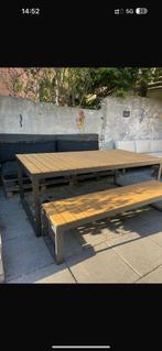 Complete zithoek – palletbank, tafel & bank en kussens, Tuin en Terras, Ophalen of Verzenden, Zo goed als nieuw, Rond, Hout