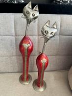 2 kattenbeelden van metaal, Verzamelen, Beelden en Beeldjes, Ophalen of Verzenden, Gebruikt, Dier
