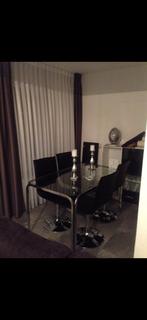 Glazen eettafel 160 cm, Ophalen, Gebruikt, 50 tot 100 cm, Vijf personen of meer