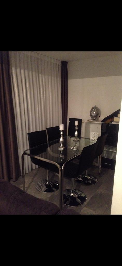 Glazen eettafel 160 cm, Huis en Inrichting, Tafels | Eettafels, Gebruikt, 50 tot 100 cm, 150 tot 200 cm, Vijf personen of meer