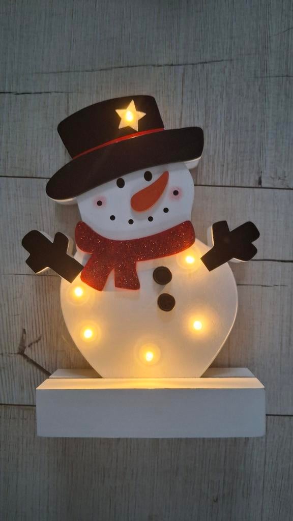 Leuke decoratieve sneeuwpop met lichtjes, Hout, Kerst, Ophalen of Verzenden, Zo goed als nieuw