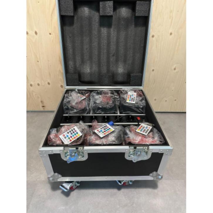 Set van 6 DJLicht uplichts inclusief oplaadbare flightcase, Muziek en Instrumenten, Licht en Laser, Nieuw, Licht, Geluidgestuurd