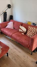 Stoffen 2,5 zits coral designbank inclusief hocker, Ophalen, Driepersoons, 75 tot 100 cm, Zo goed als nieuw