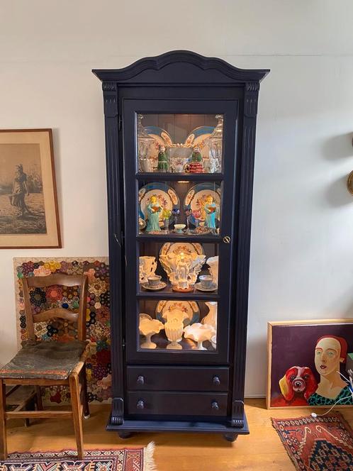 Vintage vitrinekast hout, Huis en Inrichting, Kasten | Vitrinekasten, Gebruikt, 150 tot 200 cm, 50 tot 100 cm, 25 tot 50 cm, Met lade(s)