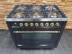 Luxe Boretti Fornuis 90cm antraciet messing 6 pit 300 ove, Witgoed en Apparatuur, Fornuizen, 60 cm of meer, Ophalen of Verzenden