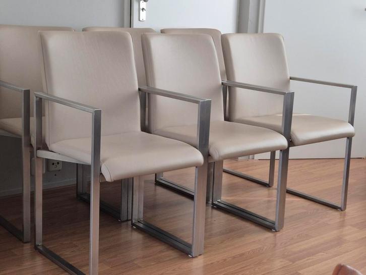 ZGAN 6 Design eetkamerstoelen Neo van goossens beige leer, Huis en Inrichting, Stoelen, Zo goed als nieuw, Vijf, Zes of meer stoelen