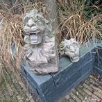 2 stenen tuin ornamenten, leeuwenkop., Tuin en Terras, Ophalen