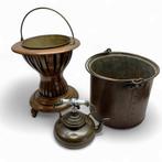 19e eeuwse roodkoperen emmer en stoof met ketel, Antiek en Kunst, Ophalen of Verzenden, Koper