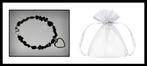 Handgemaakte armband zwarte natuursteentjes met hartjes, Overige materialen, Met edelsteen, Zwart, Nieuw