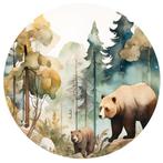Bosdieren muurcirkel Beren, behangcirkel, aquarel, Beer, Verzenden, Nieuw, Wanddecoratie