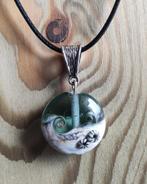 ketting met handgemaakte lampwork glas hanger   golf, Sieraden, Tassen en Uiterlijk, Kettingen, Verzenden, Nieuw, Grijs, Overige materialen