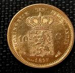 1897 Goud op zilver Tientje Wilhelmina naslag 10 gulden, Verzenden, Goud, Koningin Wilhelmina, Losse munt