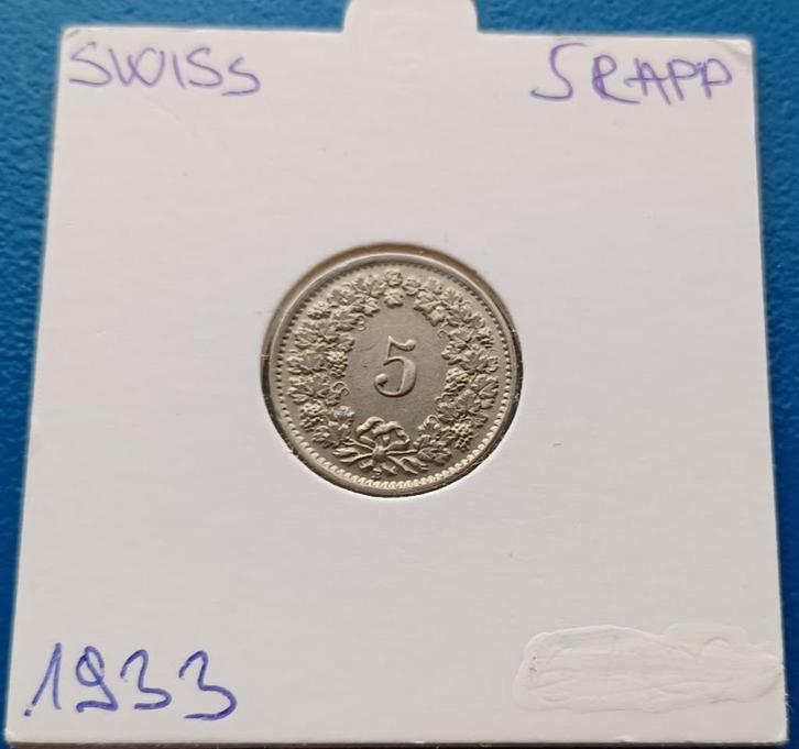 Zwitserland 5 rappen - 1933, Postzegels en Munten, Munten | Europa | Niet-Euromunten, Losse munt, Overige landen, Verzenden