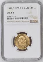 1879/7  10 Gulden Goud Netherlands NGC MS64, Goud, Koning Willem III, 10 gulden, Losse munt