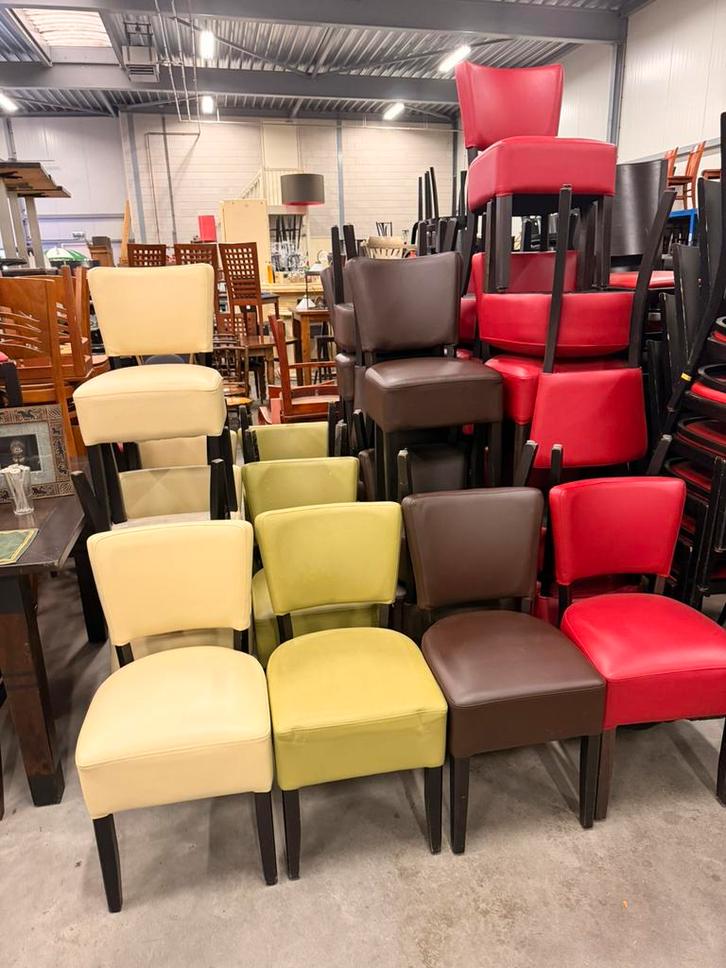 Cafe bar bistro stoelen eetcafe lisa skai, Huis en Inrichting, Stoelen, Gebruikt, Vijf, Zes of meer stoelen, Hout, Kunststof, Stof