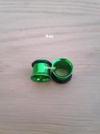Nieuwe tunnels, pluggen. Staal. Groen. 6, 8, 10, 14, 16 Mm., Ophalen of Verzenden, Zo goed als nieuw, Staal, Oor- of Traguspiercing
