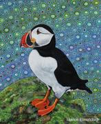 Origineel Handgeschilderd Schilderij Papegaaiduiker 50x41cm, Antiek en Kunst, Ophalen of Verzenden