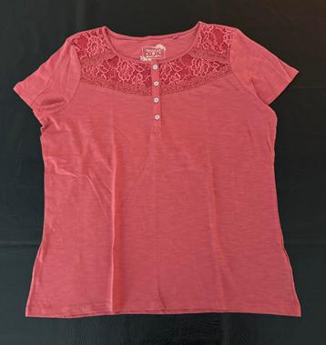 Nieuw dames t-shirt shirt zalm roze M C&A Yessia kant katoen beschikbaar voor biedingen