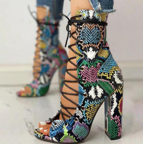 Gekleurde slangen enkel laarzen dames platform veter laars, Kleding | Dames, Schoenen, Nieuw, Lage of Enkellaarzen, Verzenden