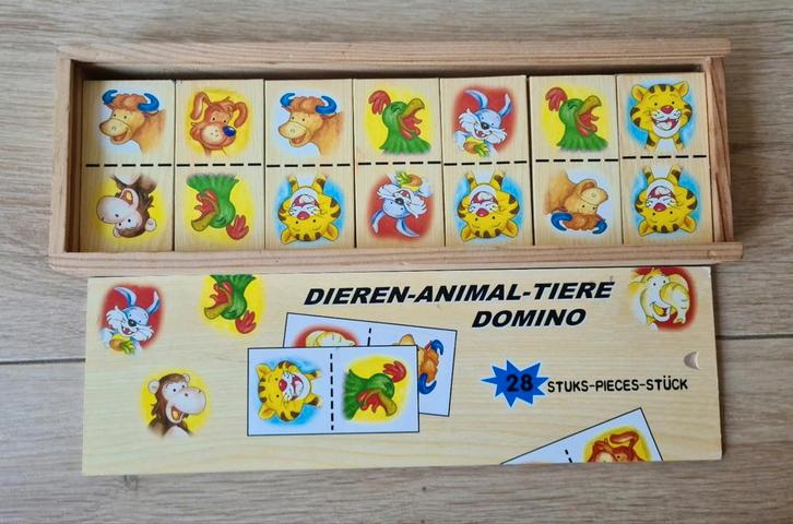 Houten Dieren Domino, Kinderen en Baby's, Speelgoed | Houten speelgoed, Gebruikt, Overige typen, Ophalen of Verzenden