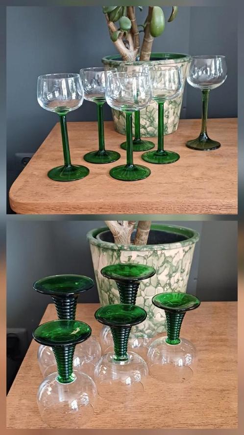 Vintage Franse en Roemer glazen groene voet, Verzamelen, Glas en Borrelglaasjes, Zo goed als nieuw, Overige typen, Ophalen